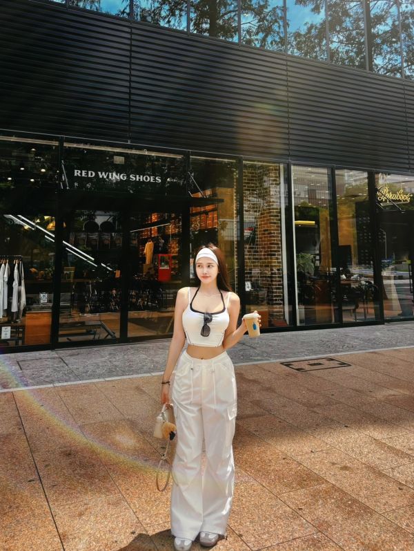 NAGOYA 韓妞必入抽繩白色工裝褲 