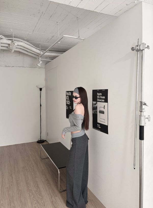 COZY撞色顯瘦老錢抽繩棉褲 深灰 