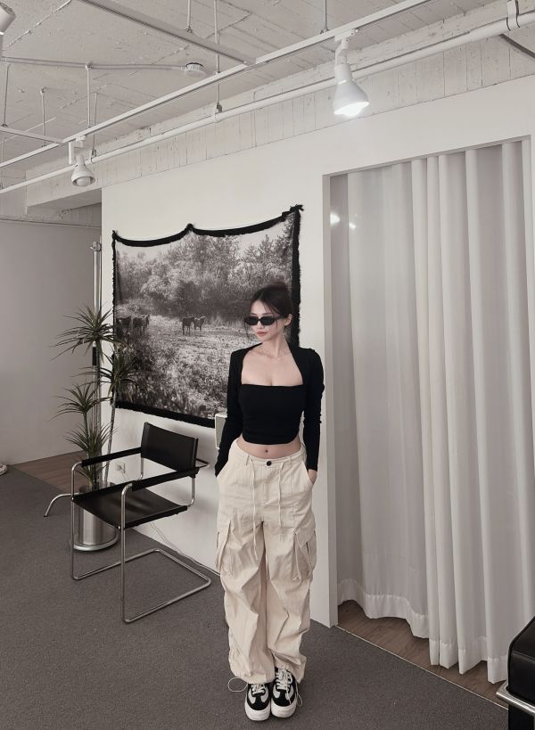 COZY大推坎肩罩衫+平口Bratop套裝 黑 