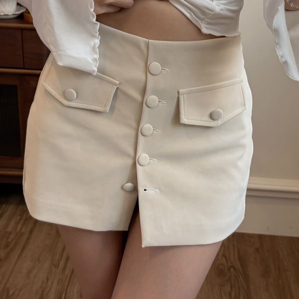 Xmas總監大推麂皮排扣褲裙 米白 