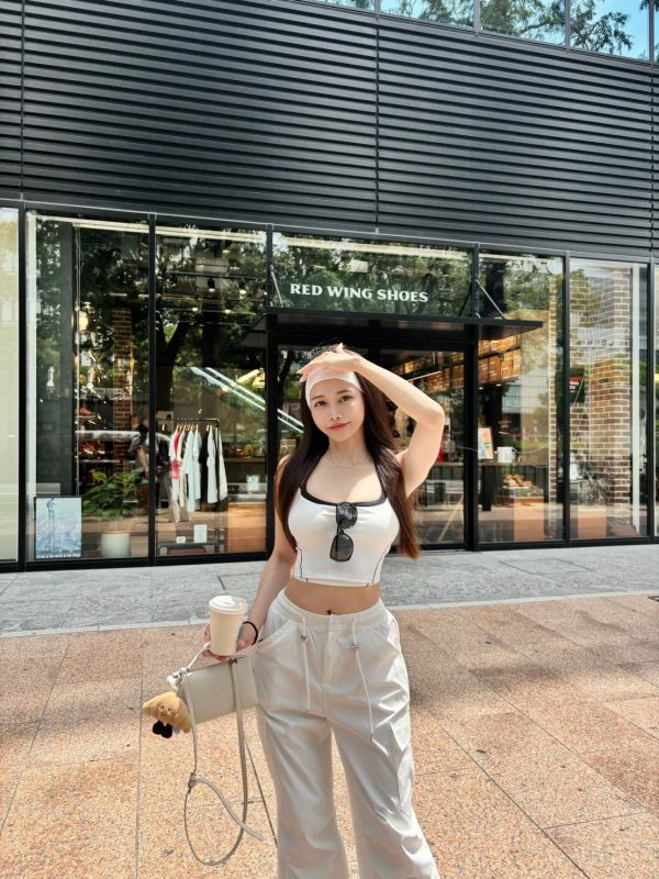 NAGOYA 韓妞必入抽繩白色工裝褲 