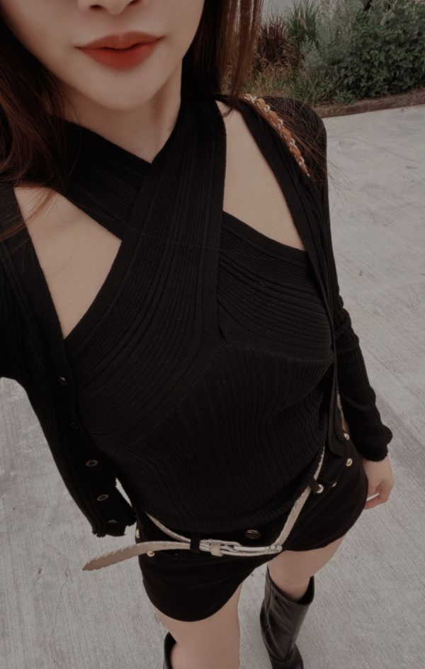 Xmas溫柔氣質針織繞脖+小外套套裝 黑 