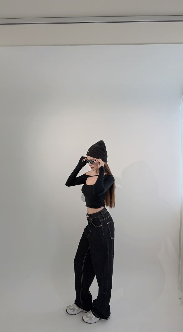 Xmas愛心潑漆原色牛仔長褲 