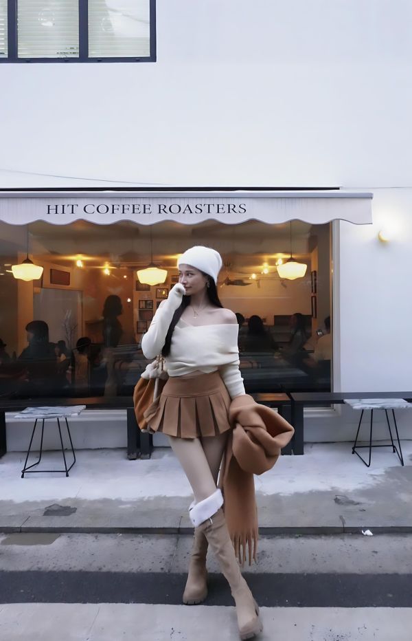 美拉德麂皮百褶褲裙 美拉德駝 