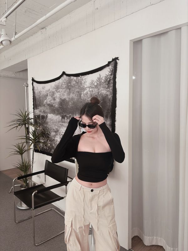 COZY大推坎肩罩衫+平口Bratop套裝 黑 