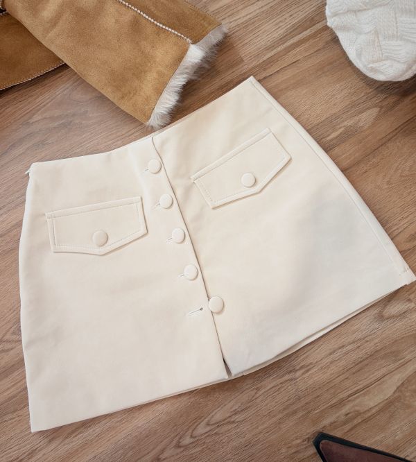 Xmas總監大推麂皮排扣褲裙 米白 