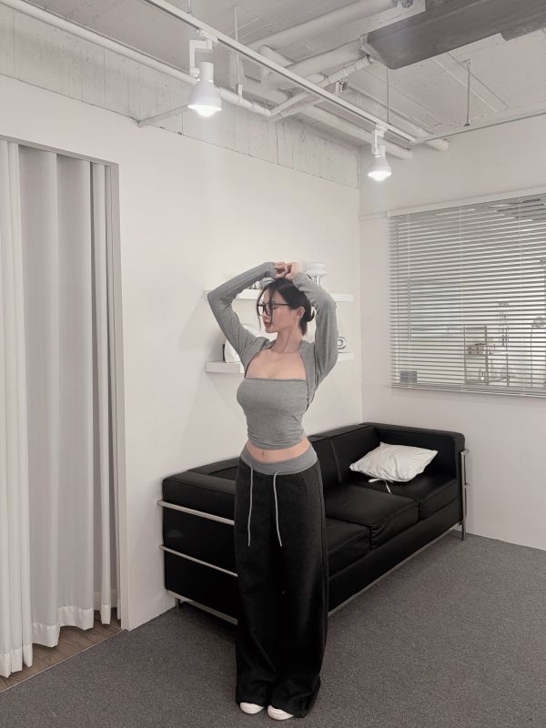 COZY撞色顯瘦老錢抽繩棉褲 深灰 