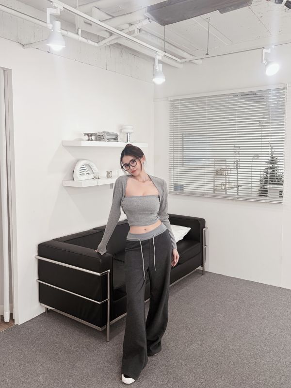 COZY大推坎肩罩衫+平口Bratop套裝 灰 