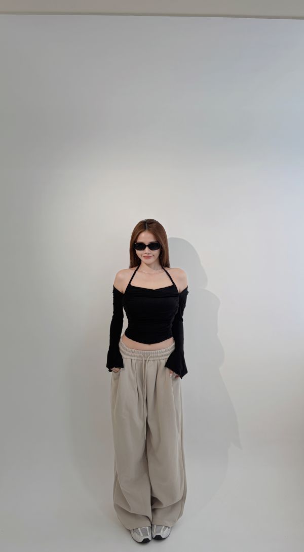 Xmas純欲系假兩件垂領繞脖Bratop 黑 