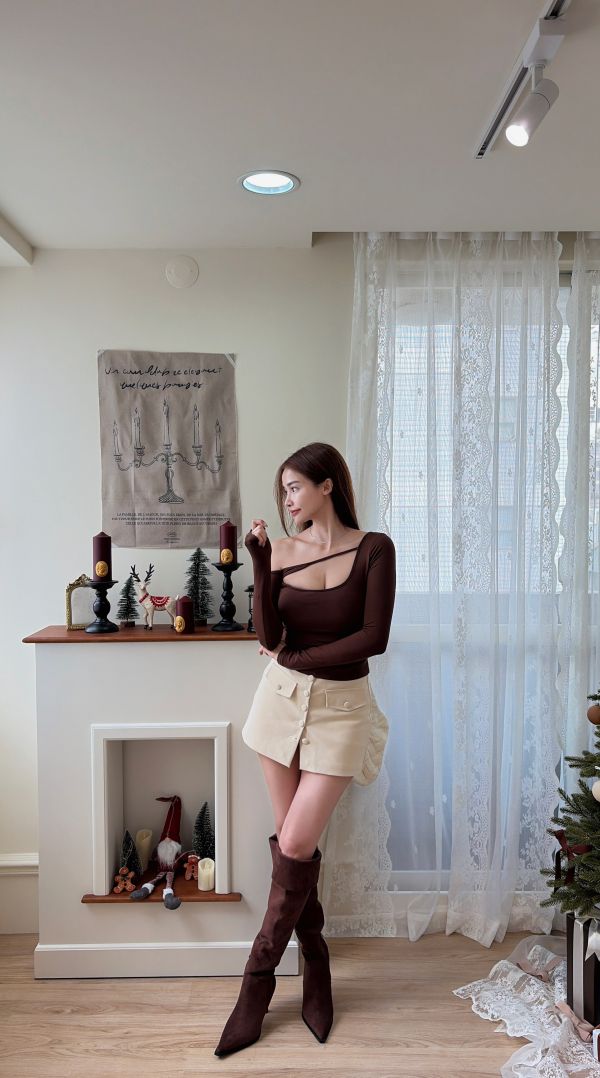 Xmas總監大推麂皮排扣褲裙 米白 