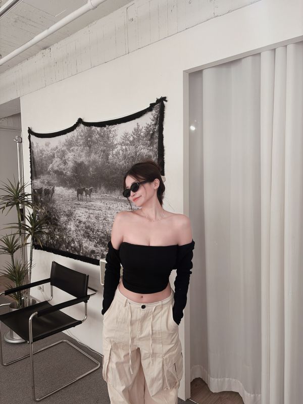 COZY大推坎肩罩衫+平口Bratop套裝 黑 