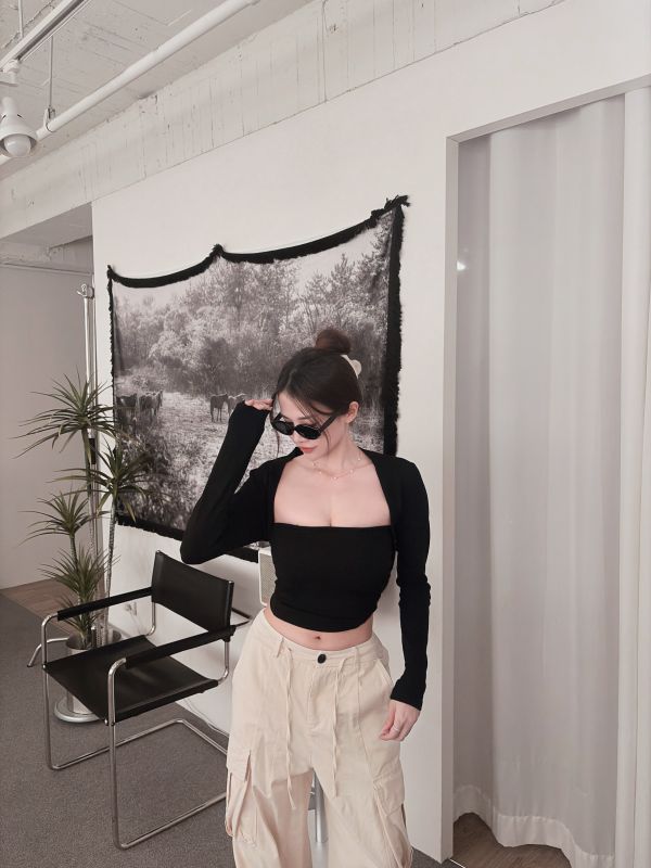 COZY大推坎肩罩衫+平口Bratop套裝 黑 