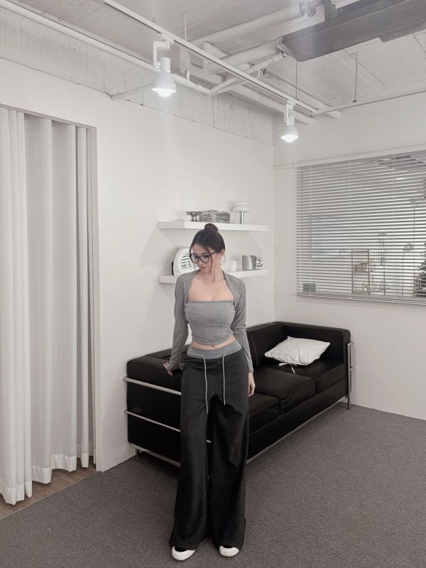 COZY大推坎肩罩衫+平口Bratop套裝 灰 