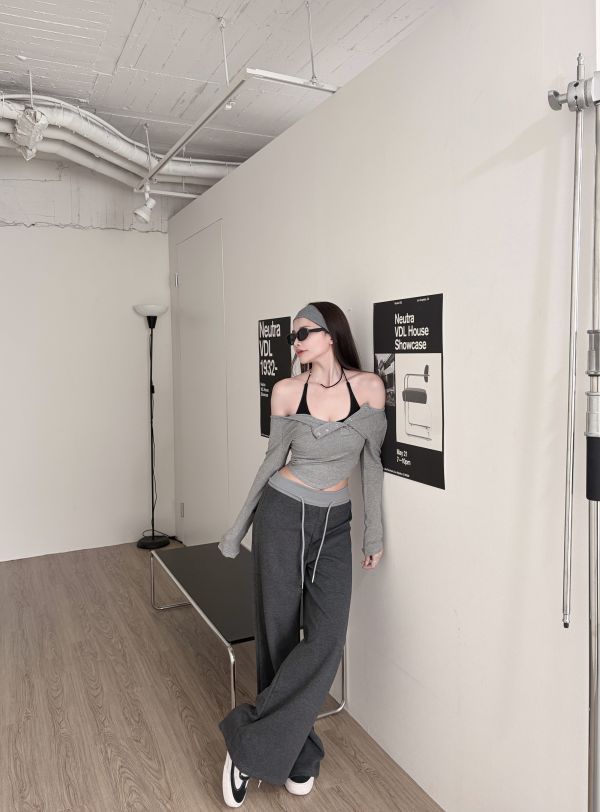 COZY撞色顯瘦老錢抽繩棉褲 深灰 