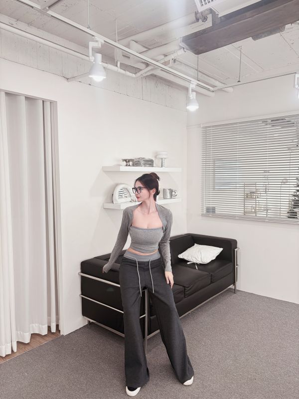 COZY大推坎肩罩衫+平口Bratop套裝 灰 