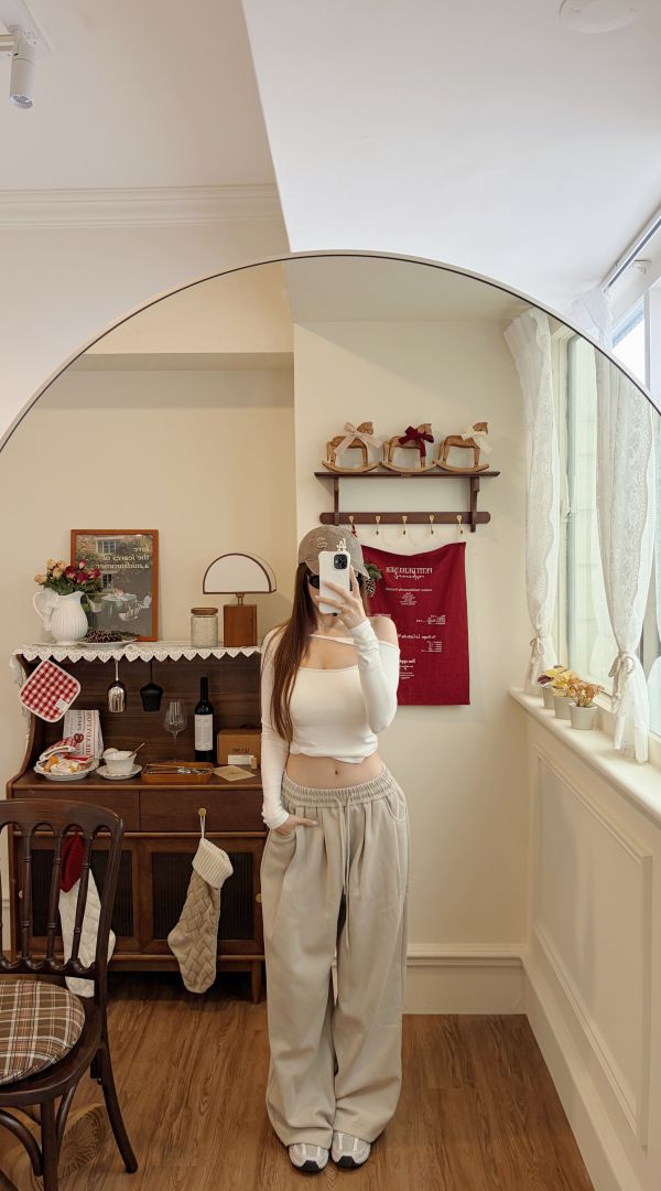 Xmas高級Jennie厚磅彎刀棉褲 灰杏 