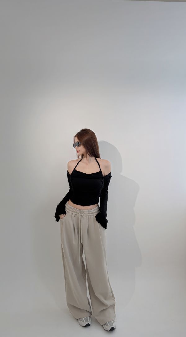 Xmas高級Jennie厚磅彎刀棉褲 灰杏 