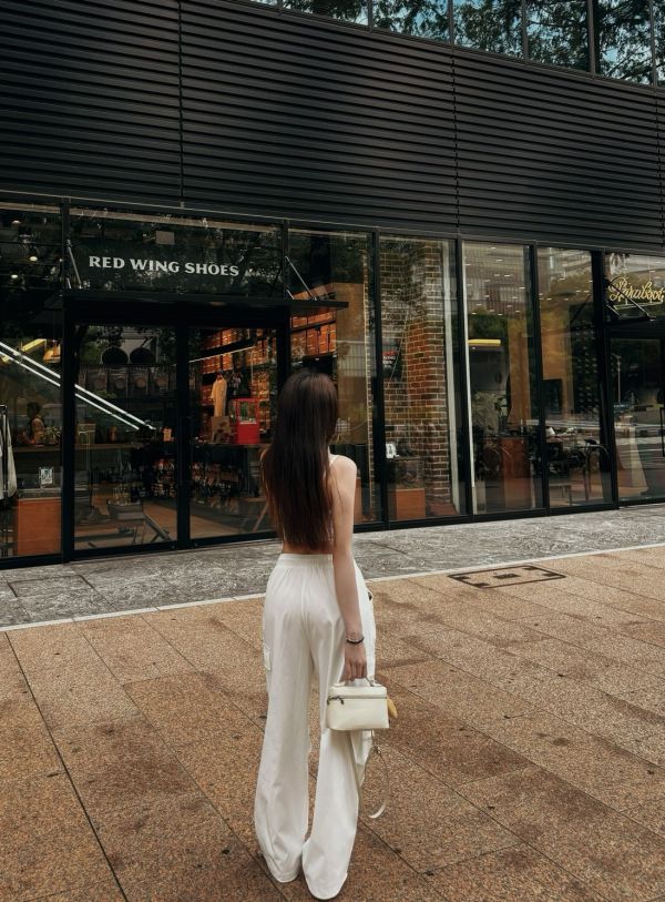 NAGOYA 韓妞必入抽繩白色工裝褲 