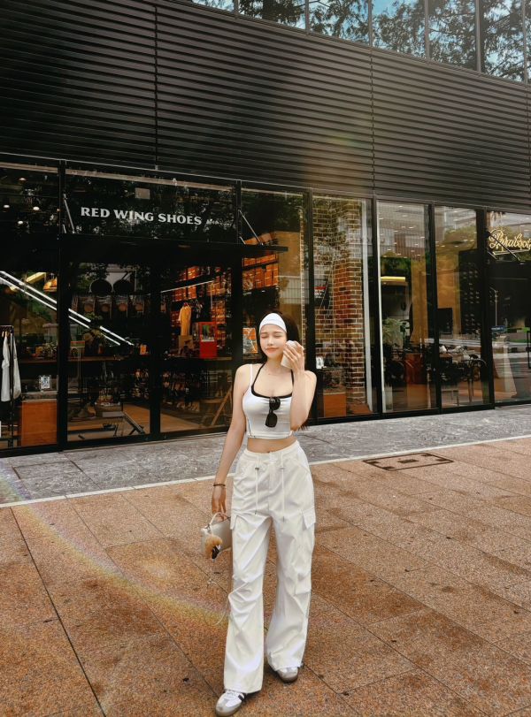 NAGOYA 韓妞必入抽繩白色工裝褲 