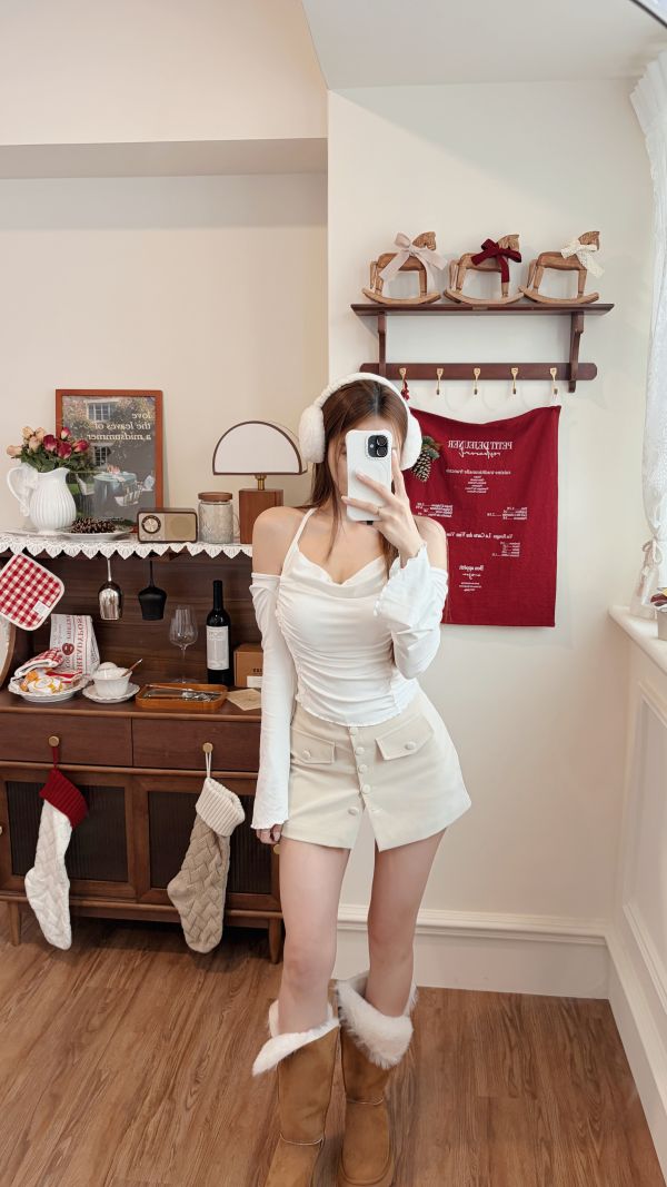 Xmas純欲系假兩件垂領繞脖Bratop 白 