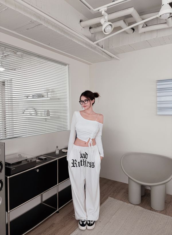 COZY露肩抽繩設計感長袖Bratop 白 