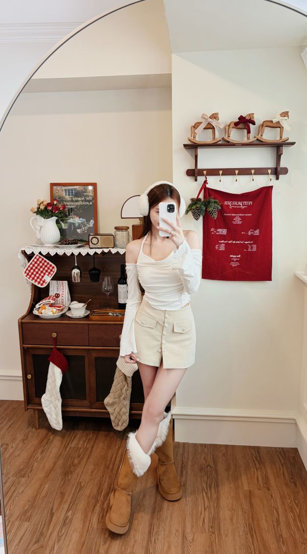 Xmas純欲系假兩件垂領繞脖Bratop 白 