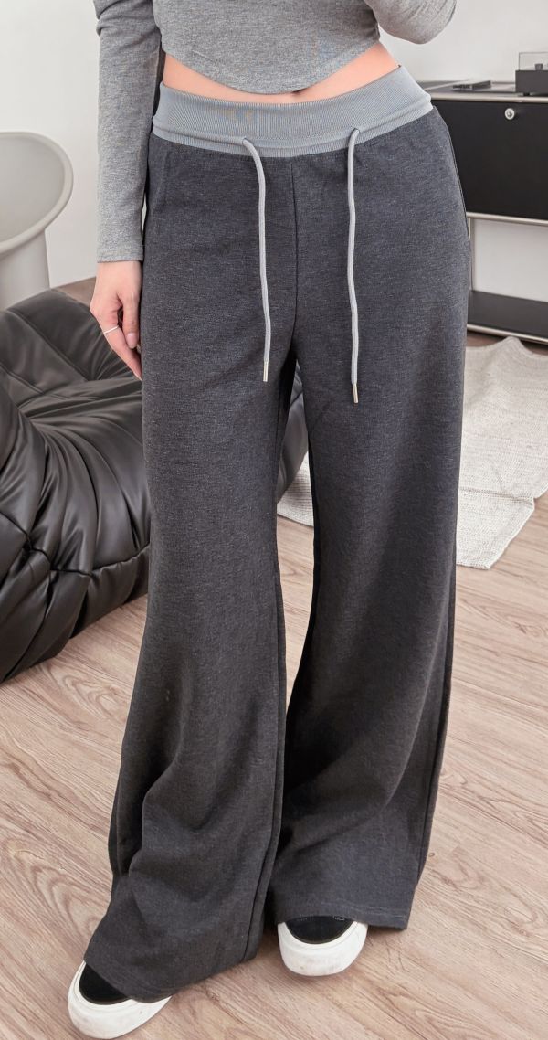 COZY撞色顯瘦老錢抽繩棉褲 深灰 