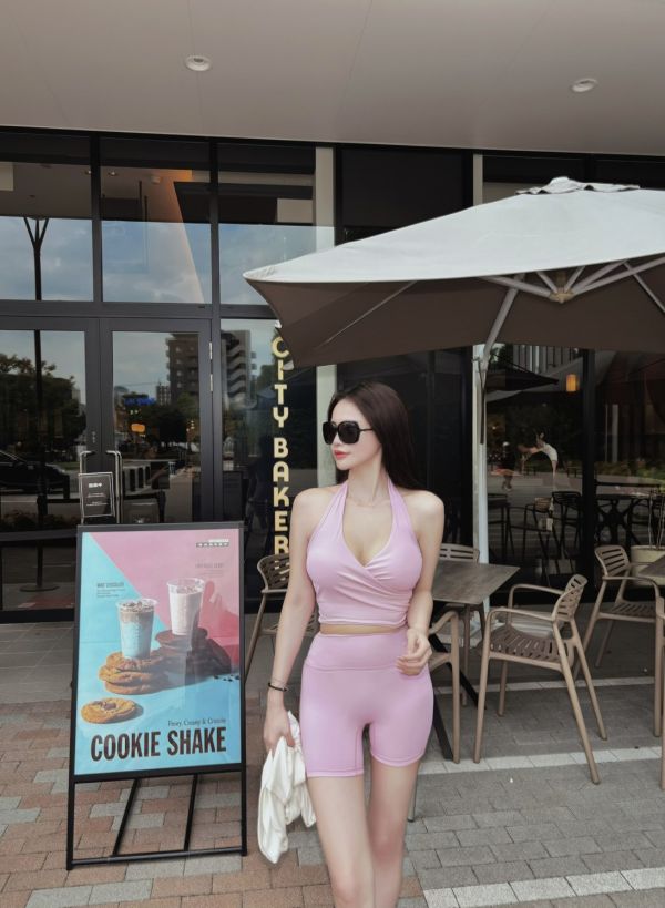 NAGOYA 極致繞脖交叉Bra+五分褲 粉 