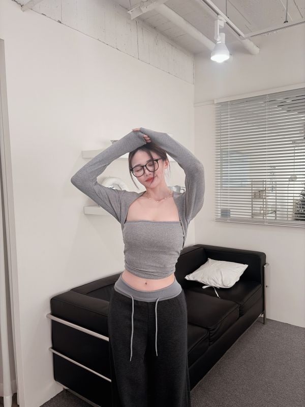 COZY大推坎肩罩衫+平口Bratop套裝 灰 