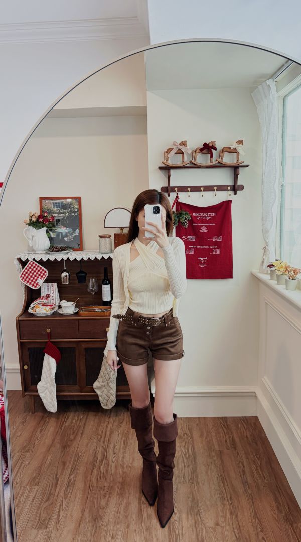 Xmas溫柔氣質針織繞脖+小外套套裝 米白 