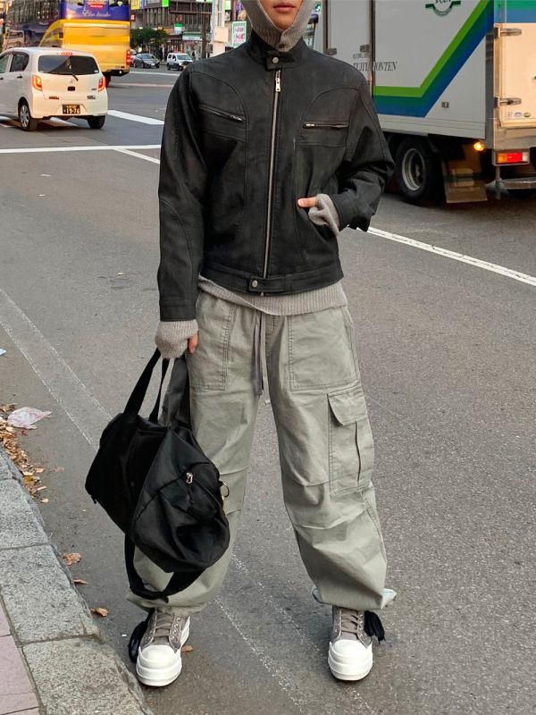 染色水洗厚磅工裝褲 