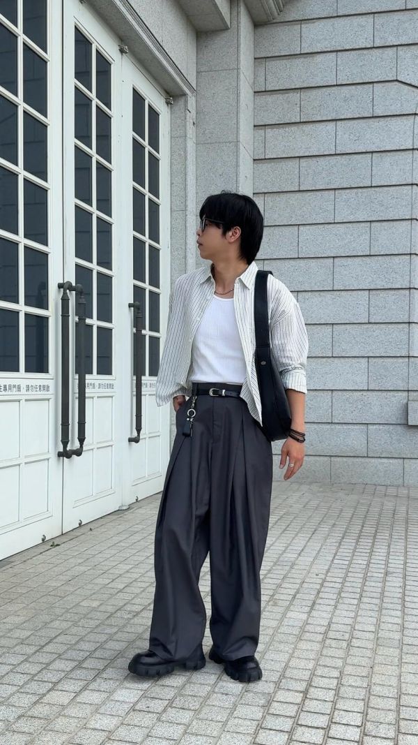 棉麻 簡約條紋 短版襯衫 