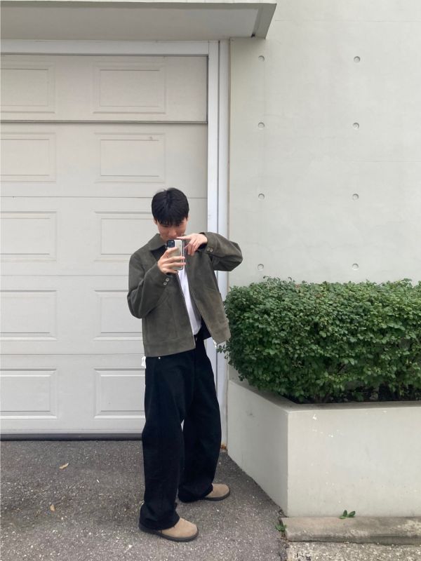 弧形半短麂皮外套 
