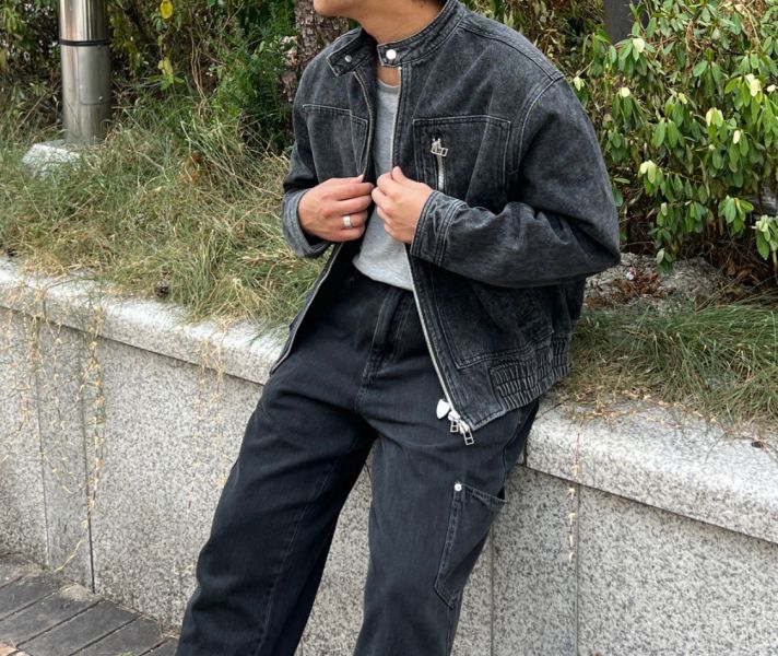 鉚釘水洗拼接牛仔褲（set） 