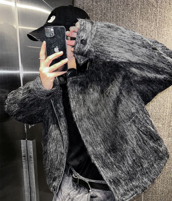 馬海毛羊毛後頸皮革夾克（男/女） 