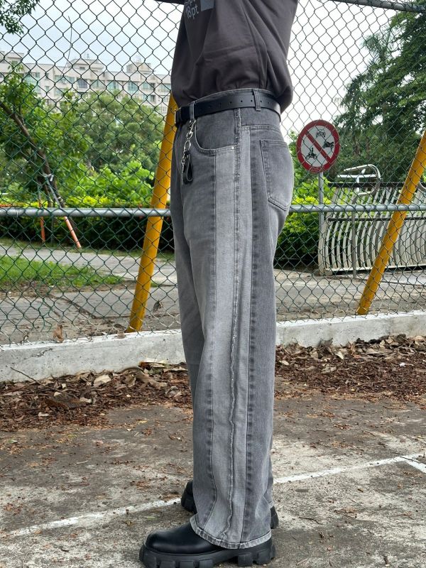 側拼接考克邊牛仔褲 