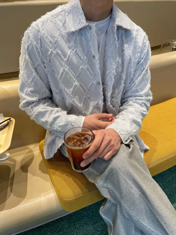 鑽石 菱格 抽鬚 立體 襯衫 