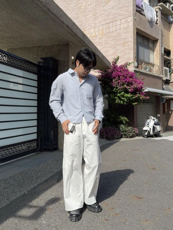 側口袋 曲型剪裁 闊腿褲 