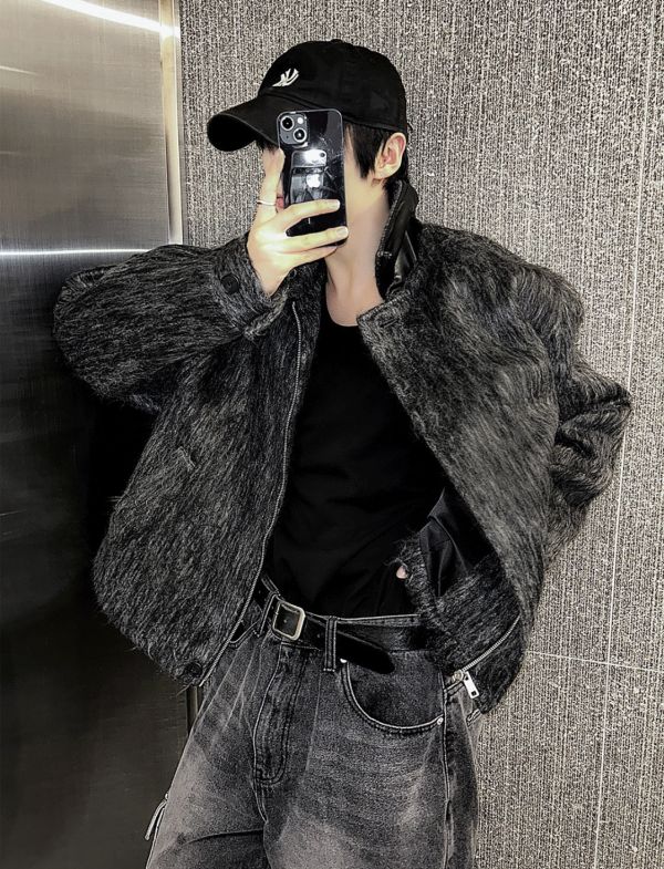 馬海毛羊毛後頸皮革夾克（男/女） 