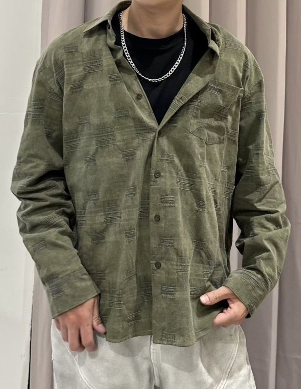 刷色車縫補丁襯衫 