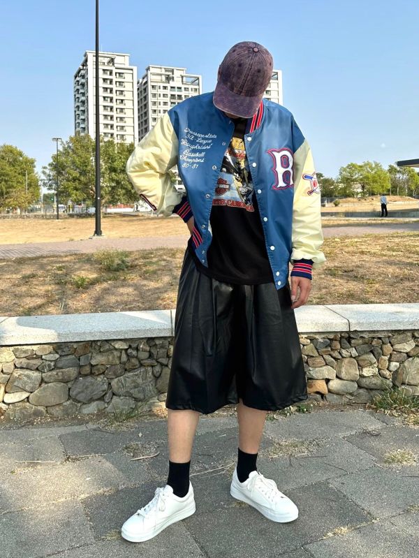 前打摺A字皮革短褲 