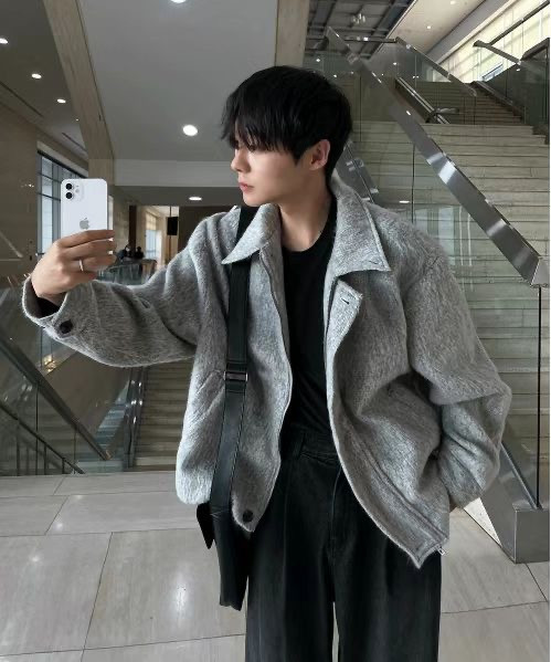 馬海毛羊毛後頸皮革夾克（男/女） 
