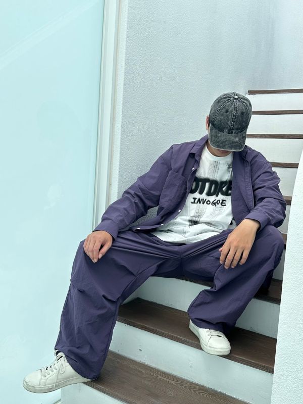 休閒抽繩縮口尼龍套裝 