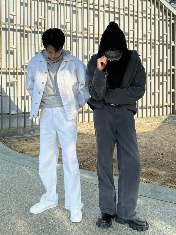 水洗金屬排扣修身牛仔套裝 