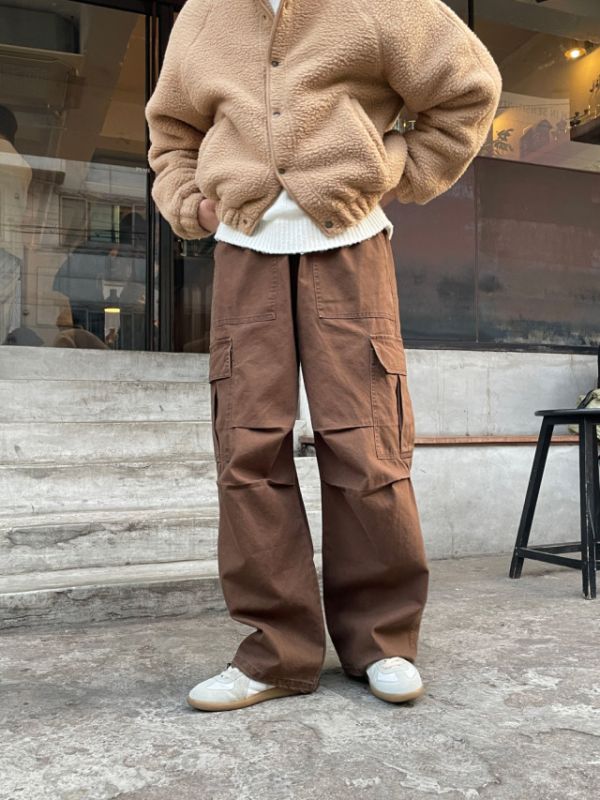 染色水洗厚磅工裝褲 