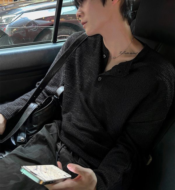 粗花呢 亨利領 長袖 