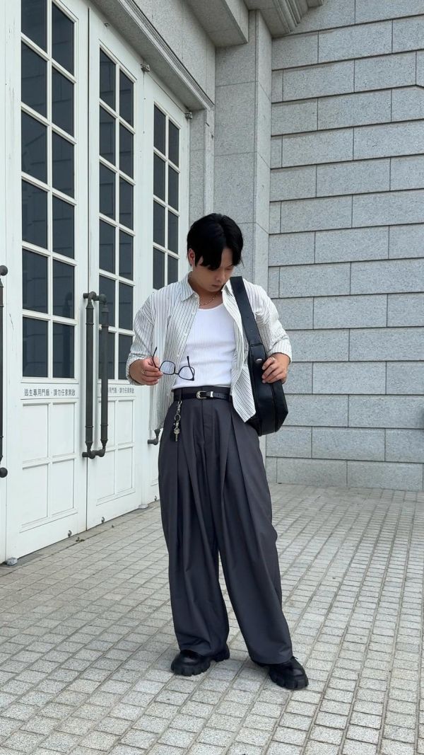 A型折線 顯高 寬鬆落地 西裝褲 