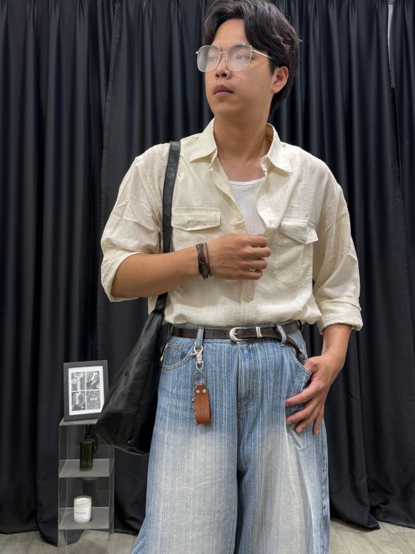 輕熟感 隱線 亞麻襯衫 