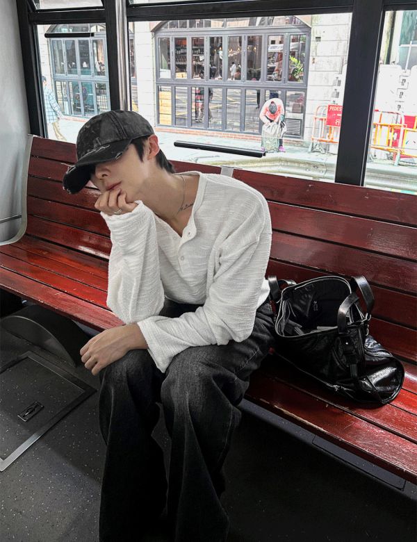 粗花呢 亨利領 長袖 