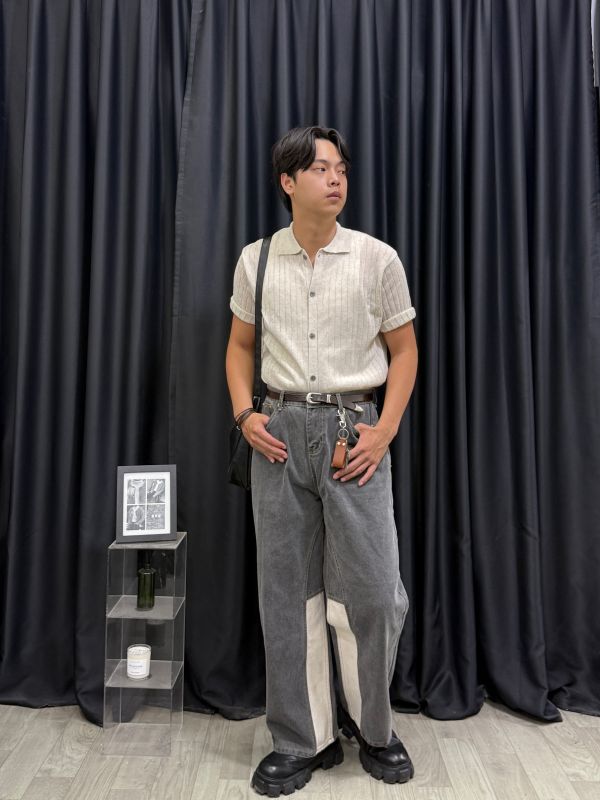日常簡韻 條紋混麻 針織開襟衫 